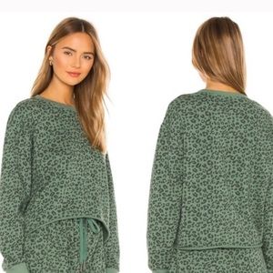 Blank NYC Olive & Black Cheetah Print Cropped Sweatshirt Size Medium